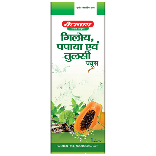 Baidyanath Giloy Papaya & Tulsi Juice 1 Litre – Triple Power Immunity & Platelet Booster
